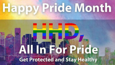 Happy Pride Month. Houston Health Department all in for Pride. Get protected and stay healthy.