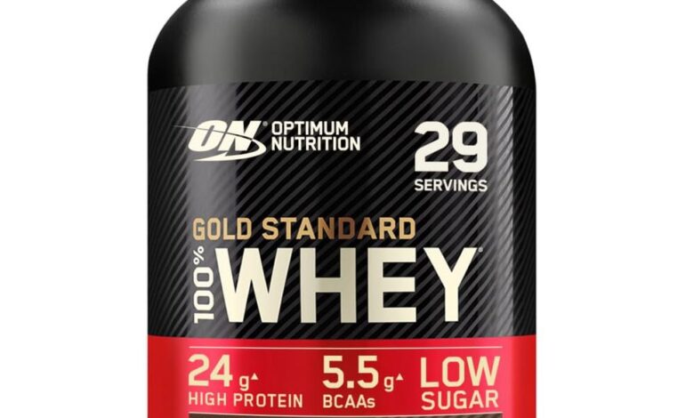 Optimum Nutrition Gold Standard 100% Whey, Protein Powder for Muscle Building and Recovery with Natural Glutamine and BCAA Amino Acids, Double Rich Chocolate Flavor, 29 Servings, 899 g