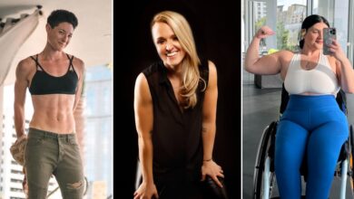 Photographs of Instagram fitness influencers Jaime Filer, Beth Bishop, and Sophie Butler.