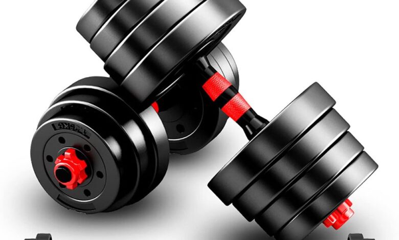 BCBIG Adjustable Dumbbells Weights Set, 2 in 1 Dumbbell with Connecting Bars, for Home Gym Exercise Set, Cheap Detachable Fitness Equipment, Rubber Coated Discs,Black,10kg(5kg*2)