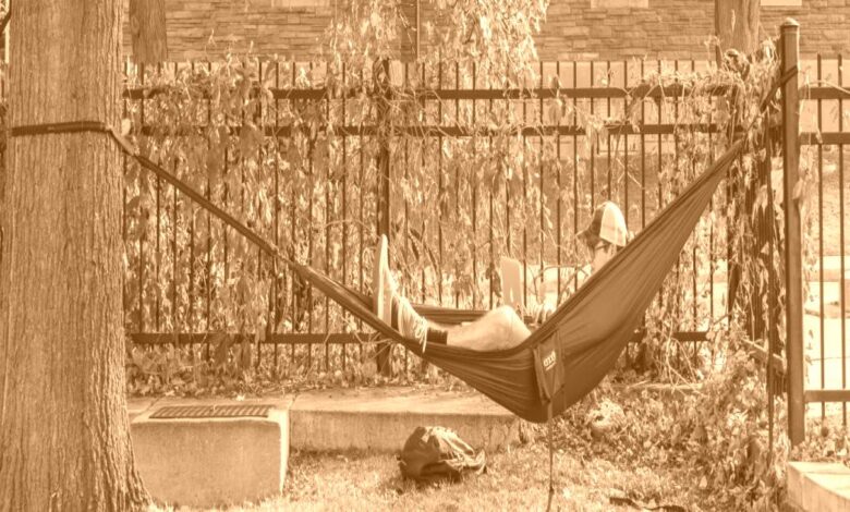 Student in hammock