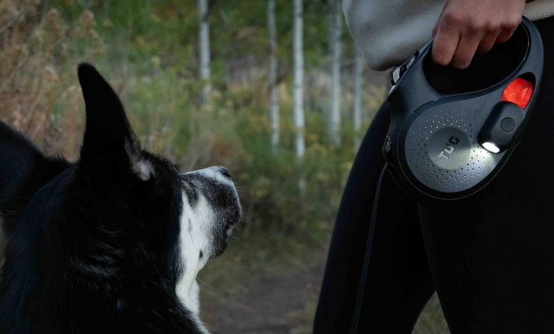 Love evening walks with your pup? This retractable leash has a built-in flashlight and bag holder