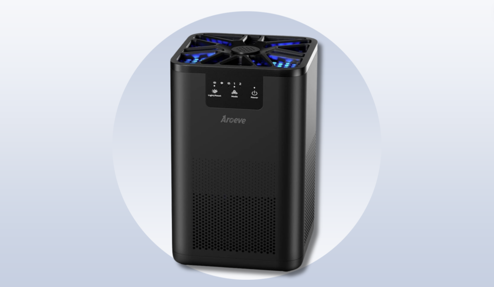 Aroeve HEPA Air Purifier with Aromatherapy on a gray background