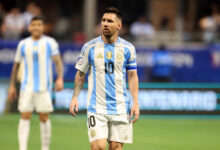 ATLANTA, GA - JUNE 20: Argentina forward Lionel Messi (10) during the CONMEBOL Copa America match between Argentina and Canada on June 20, 2024 at Mercedes Benz Stadium in Atlanta, Georgia. (Photo by Michael Wade/Icon Sportswire via Getty Images)