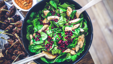 salad with pomegranate seeds and mushrooms