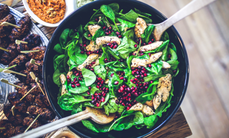 salad with pomegranate seeds and mushrooms