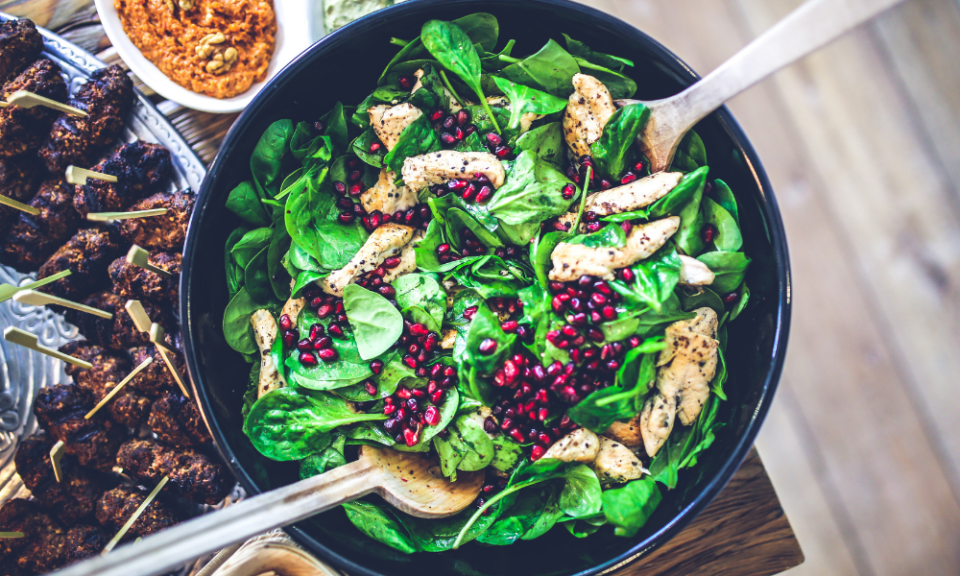 salad with pomegranate seeds and mushrooms